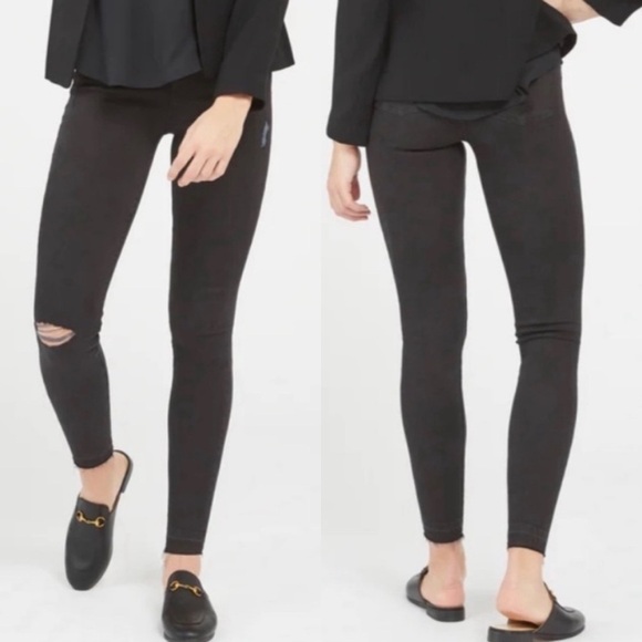 NWT Spanx High Rise Distressed Ankle Skinny Jeans in Vintage Black - Picture 1 of 10